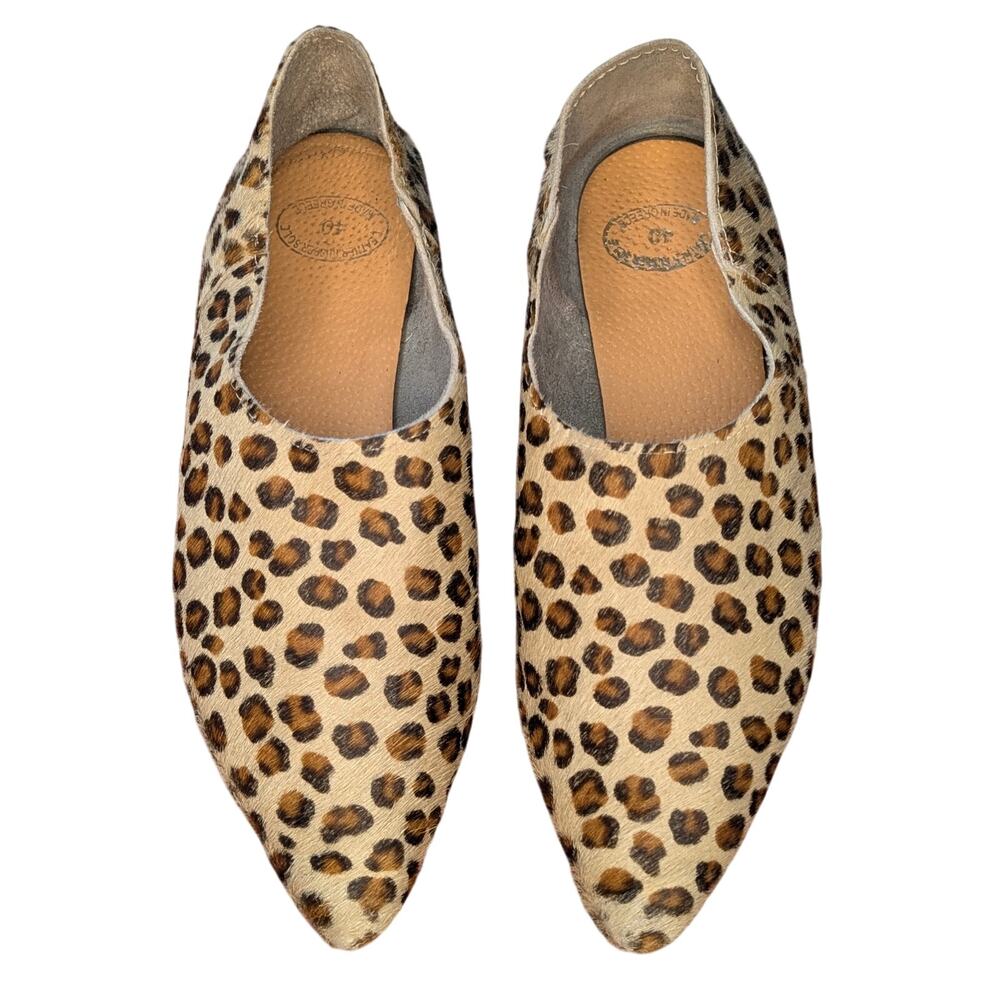 Made In Greece Leopard Print Calf Hair Pointed Toe Flats Women Shoes EUR 40/US 9